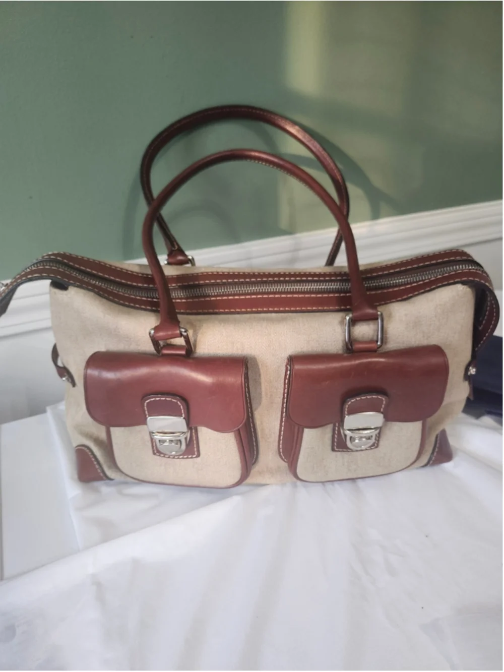 Vintage Dooney & Bourke Satchel One Size Beige Brown
